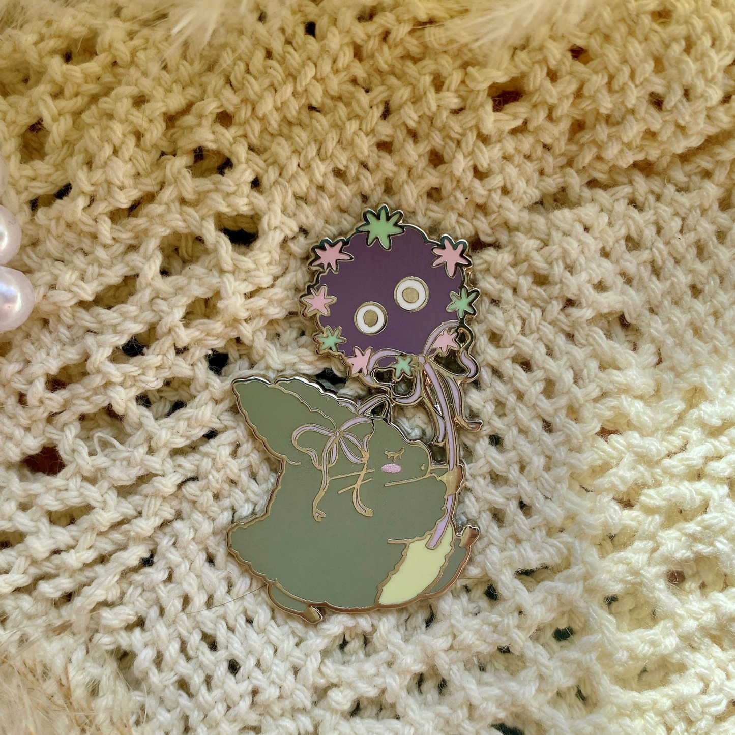 Fluffy Forest spirit enamel pin